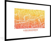 Fotolijst incl. Poster - Stadskaart - Leeuwarden - Oranje - Geel - 90x60 cm - Posterlijst - Plattegrond