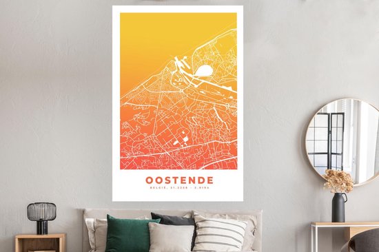 Affiche Plan de la ville - Ostende - Oranje - Jaune - 120x180 cm XXL - Carte