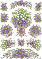 stickers viooltjes 3 vellen groen/paars