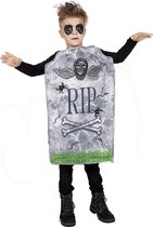 Wilbers - Halloween Kostuum - Wandelende Grafzerk Rest In Peace Zombie Kind Kostuum - grijs - Maat 140 - Halloween - Verkleedkleding