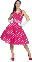 Wilbers & Wilbers - Rock & Roll Kostuum - Jaren 50 Roze Stippen Swingdress Met Riem - Vrouw - Roze - Maat 48 - Carnavalskleding - Verkleedkleding