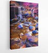 Canvas schilderij - Painting of beautiful river amongst colorful stones,waterfall,illustration -  274654328 - 80*60 Vertical