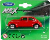 schaalmodel VW Beetle 6,5 cm alu 1:60 rood