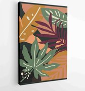 Abstracte kunst textielontwerp met literatuur of natuurlijke tropische lijnkunst, 1 - Moderne schilderijen – Verticaal – 1857070765 - 115*75 Vertical