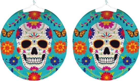 Pakket van 6x stuks ronde lampion 25 cm Day of the Dead sugarskull - Halloween trick or treat lampionnen versiering - Bollampion