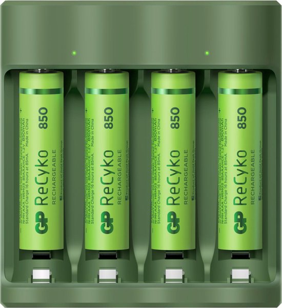 GP ReCyko Batterijlader - (USB) B421 4-slot incl. 4 x AAA 850 mAh - Oplaadbare batterijen - Batterij oplader