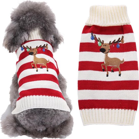 Kersttrui voor honden Streep wit/rood