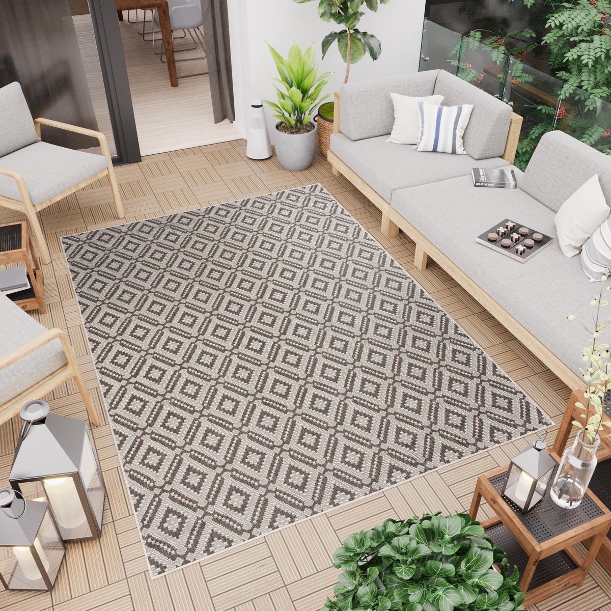 Tapiso Capri Vloerkleed Woonkamer Indoor Outdoor Tapijt Binnen Tuintapijt Maat- 80x150 Bruin2