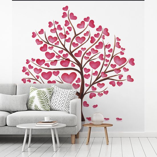 Papier peint photo vinyle - Une illustration d'un arbre avec des coeurs largeur 300 cm x hauteur 300 cm - Tirage photo sur papier peint (disponible en 7 tailles)