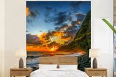 Papier peint - Papier peint photo peint Coucher de soleil sur la côte d'Hawaii - Largeur 180 cm x hauteur 220 cm