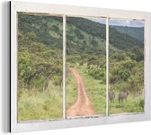 Wanddecoratie Metaal - Aluminium Schilderij Industrieel - Doorkijk - Zebra - Dieren - 60x40 cm - Dibond - Foto op aluminium - Industriële muurdecoratie - Voor de woonkamer/slaapkamer