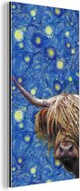 Wanddecoratie Metaal - Aluminium Schilderij Industrieel - Sterrennacht - Van Gogh - Schotse hooglander - 20x40 cm - Dibond - Foto op aluminium - Industriële muurdecoratie - Voor de woonkamer/slaapkamer