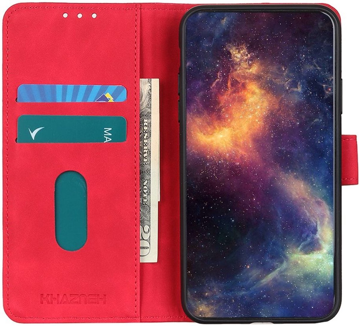 KHAZNEH Hoesje Vintage Wallet Book Case Rood Geschikt voor Samsung Galaxy S21 FE