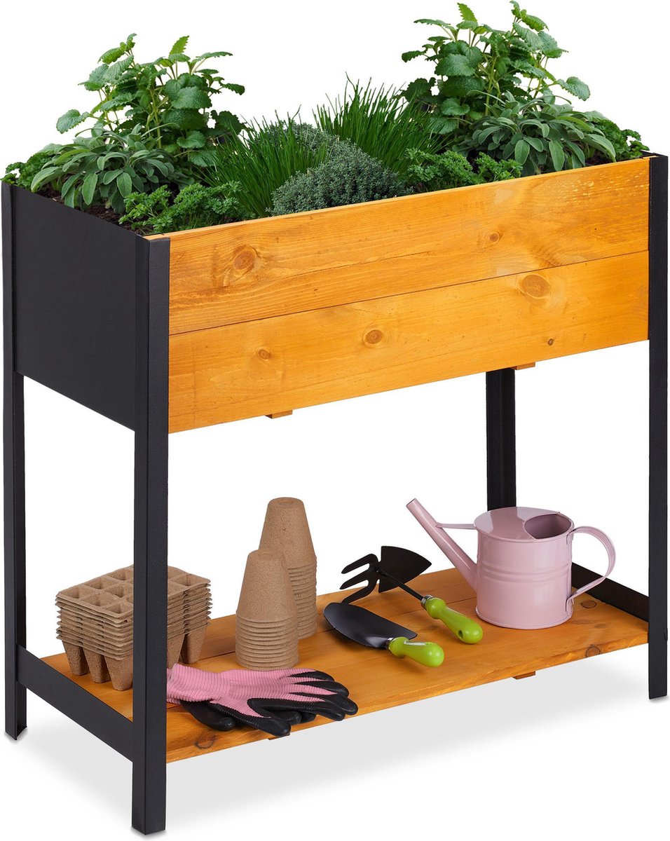 Relaxdays moestuinbak, verzinkt metaal, voor bloemen, planten & groente, HBD: 30x120x90 cm, plantenbak rechthoek, zilver