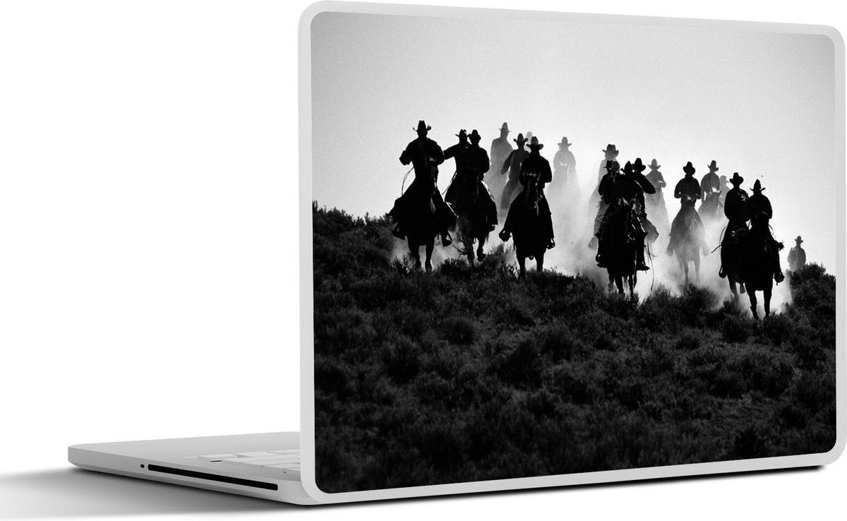 Afbeelding van product SleevesAndCases  Laptop sticker - 11.6 inch - Cowboys die paarden berijden - zwart wit
