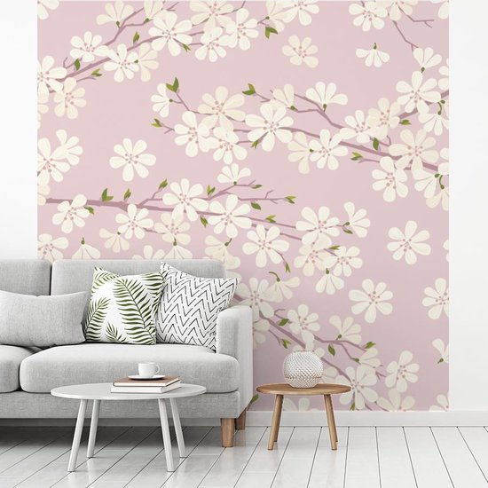 Papier peint photo vinyle - Une illustration du dessin floral de fleur de cerisier largeur 240 cm x hauteur 240 cm - Tirage photo sur papier peint (disponible en 7 tailles)