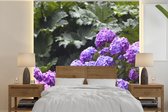 Behang - Fotobehang Roze en paarse hortensia's - Breedte 240 cm x hoogte 240 cm