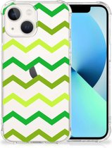 Telefoon Hoesje Geschikt voor iPhone13 Back Cover Siliconen Hoesje met transparante rand Zigzag Groen