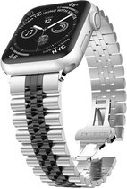 Strap-it Jubilee stalen schakel band - Geschikt voor Apple Watch bandje - Series 1/2/3/4/5/6/7/8/9/SE/Ultra (2) - Zilver/Zwart - Staal/metalen luxe band met vlindersluiting - RVS i