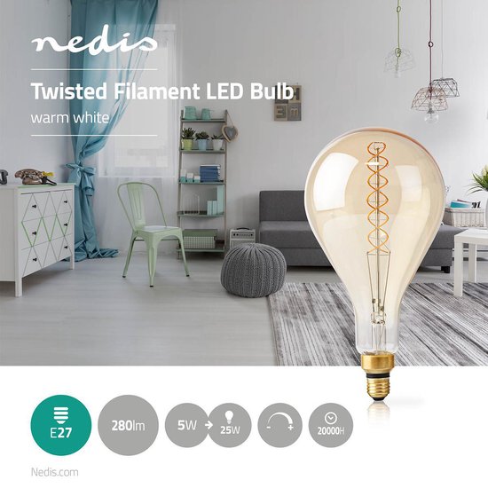 uitvoeren Verloren Vaardigheid Nedis LEDBTFE27A160 Retro Led-lamp Met Filament E27 5 W 280 Lm 2000 K |  bol.com