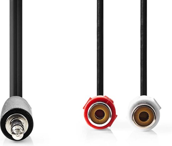 Nedis Stereo-Audiokabel - 3,5 mm Male - 2x RCA Female - Vernikkeld - 0.20 m - Rond - Zwart - Polybag