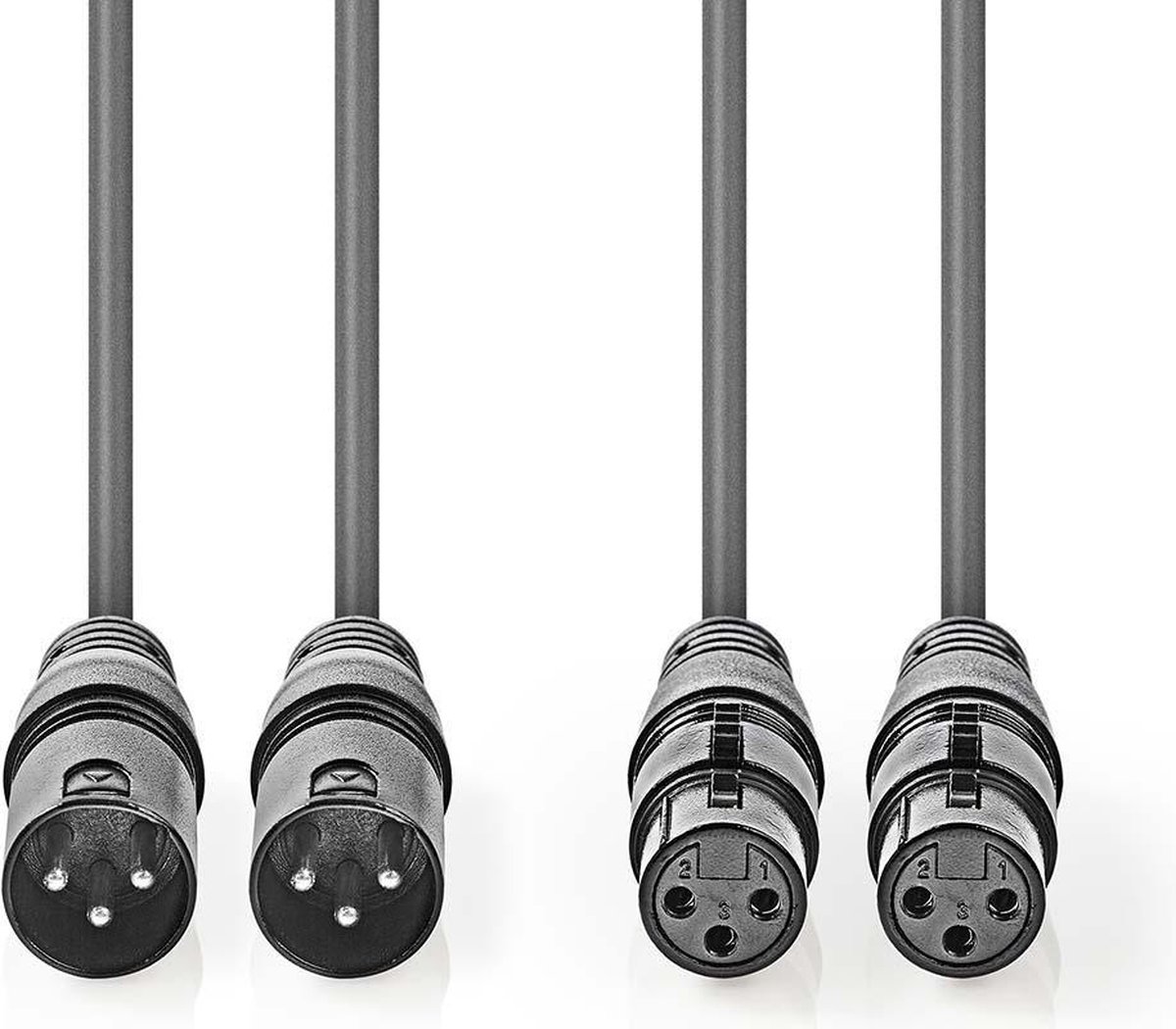 Nedis Gebalanceerde Audiokabel - 2x XLR 3-Pins Male - 2x XLR 3-Pins Female - Vernikkeld - 0.50 m - Rond - PVC - Donkergrijs - Kartonnen Sleeve