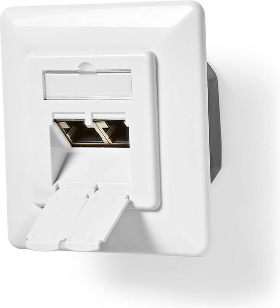 Boîtier mural Réseau Nedis | Intégré | 2 ports | CAT6 | droite | Femme | Plaqué or | PVC | Blanc | Boîte