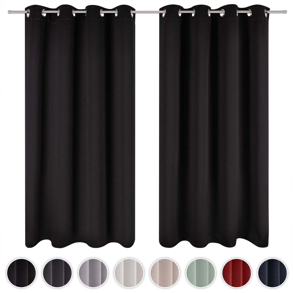 Blumtal Gordijnen - Verduisterend Gordijn Kant en Klaar - Blackout Gordijnen - 132 x 215 cm - Zwart - Set van 2