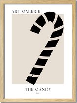 Kerstposter ART GALERIE Candy - Zwart A4 + fotolijst blank hout 21x29,7cm