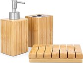 Navaris 3-delige badkamerset van bamboe - Set met tandenborstelhouder, zeeppomp en zeepschaaltje - Vochtbestendig - Gemaakt van natuurlijk bamboehout