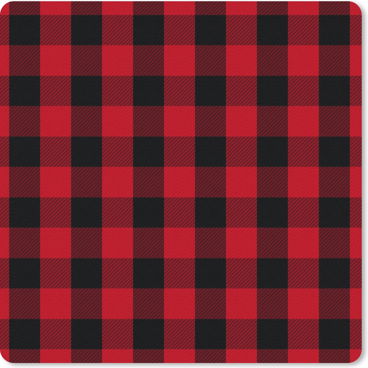 Muismat 20x20 cm - Mousepad Plaid - Rood - Zwart - Muismatten