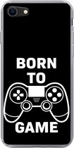Geschikt voor iPhone SE 2020 hoesje - Gamen - Quotes - Controller - Born to game - Zwart - Wit - Siliconen Telefoonhoesje