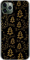 Geschikt voor iPhone 11 Pro Max hoesje - Kerst - Goud - Zwart - Patroon - Siliconen Telefoonhoesje