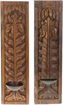 - vintage houten panel candle holder 9.5x35x3cm geassorteerd - natural - 95x35x3