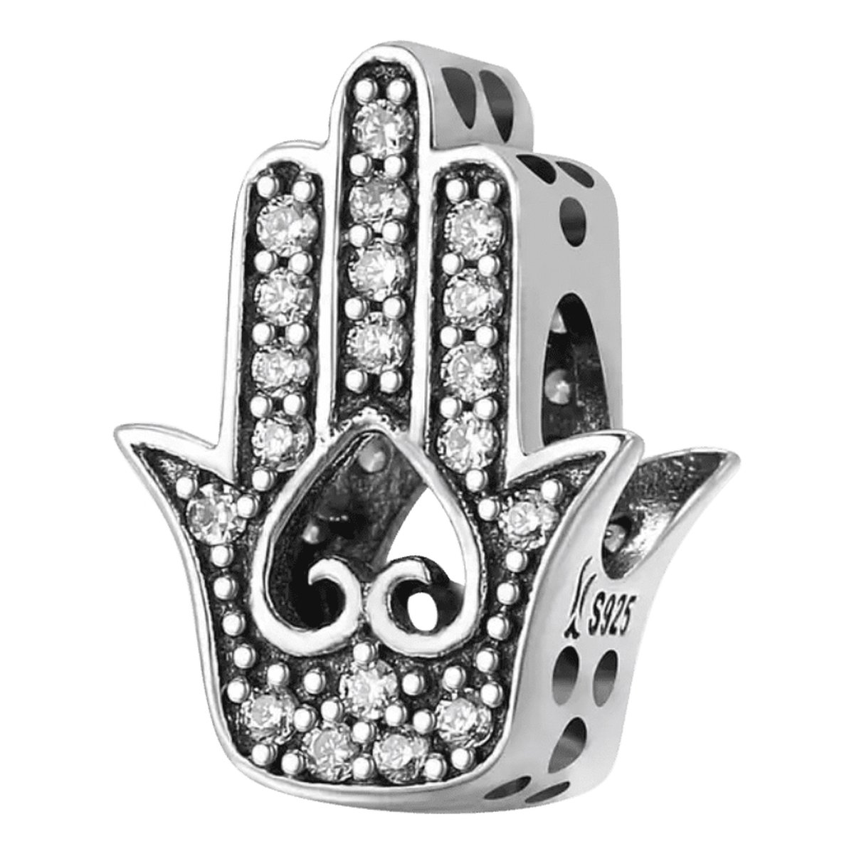 Geloof en Geluk - Zilveren bedels - Bedel Hand van Fatima | Hamsa hand | 925 Sterling Zilver - Geschikt voor alle merken - 925 Zilver Certificaat - Tip Moederdag