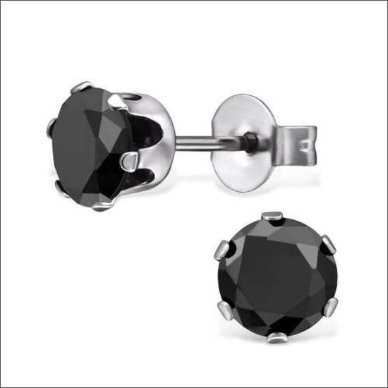 Aramat jewels ® - Stalen oorbellen zirkonia 6mm zwart