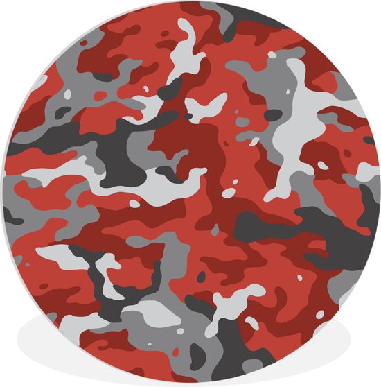 WallCircle - Wandcirkel ⌀ 90 - Rood met grijs camouflage patroon - Ronde schilderijen woonkamer - Wandbord rond - Muurdecoratie cirkel - Kamer decoratie binnen - Wanddecoratie muurcirkel - Woonaccessoires