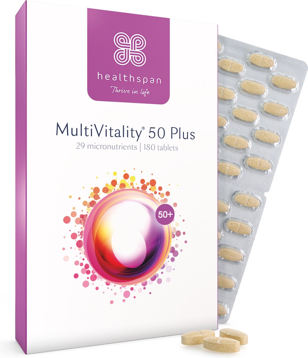 Healthspan Multivitamine 50 Plus | 180 tabletten |Versterkende multivitamine voor 50-plussers | Ondersteuning immuniteitgezondheid | Met toegevoegde Ginkgo Biloba & citrusbioflavonoïden | Eén per dag | Vegetarisch