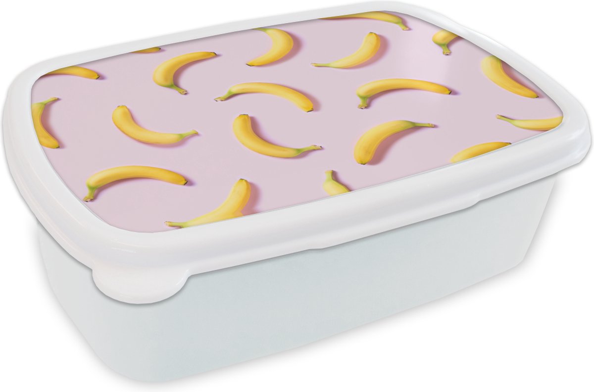 Broodtrommel Wit - Lunchbox - Brooddoos - Banaan - Roze - Pastel - 18x12x6 cm - Volwassenen