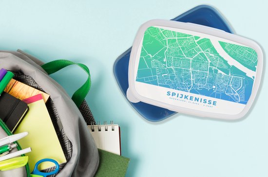 Breadbox Blauw - Lunchbox - Breadbox - Plan de la ville - Spijkenisse - Blauw - Pays- Nederland - 18x12x6 cm - Enfants - Garçon