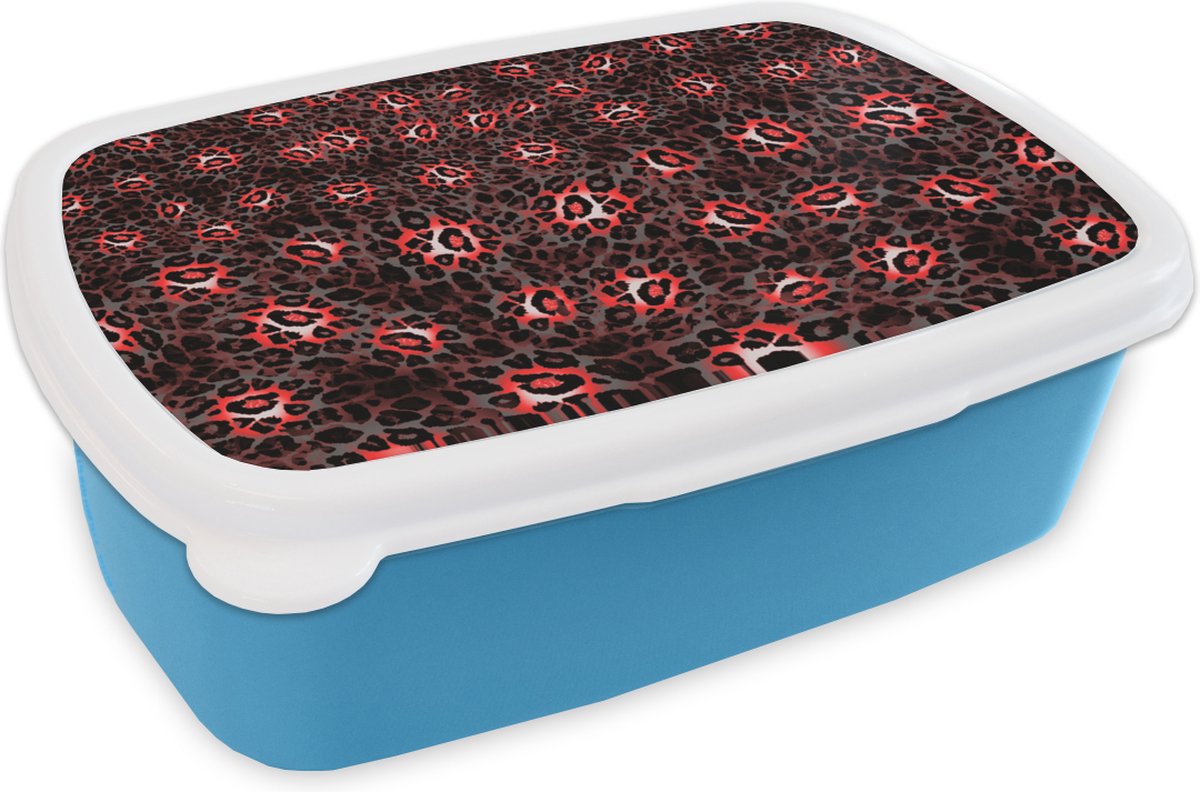 Broodtrommel Blauw - Lunchbox - Brooddoos - Luipaard - Design - Rood - 18x12x6 cm - Kinderen - Jongen
