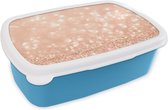 Broodtrommel Blauw - Lunchbox - Brooddoos - Zalmroze glitter - 18x12x6 cm - Kinderen - Jongen