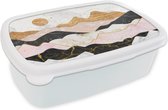 Broodtrommel Wit - Lunchbox - Brooddoos - Marmer - Goud - Pastel - 18x12x6 cm - Volwassenen
