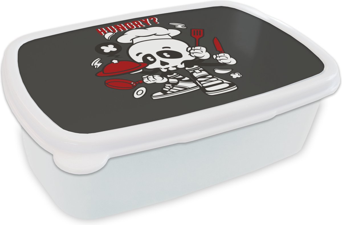 Broodtrommel Wit - Lunchbox - Brooddoos - Schedel - Keuken - Vintage - 18x12x6 cm - Volwassenen