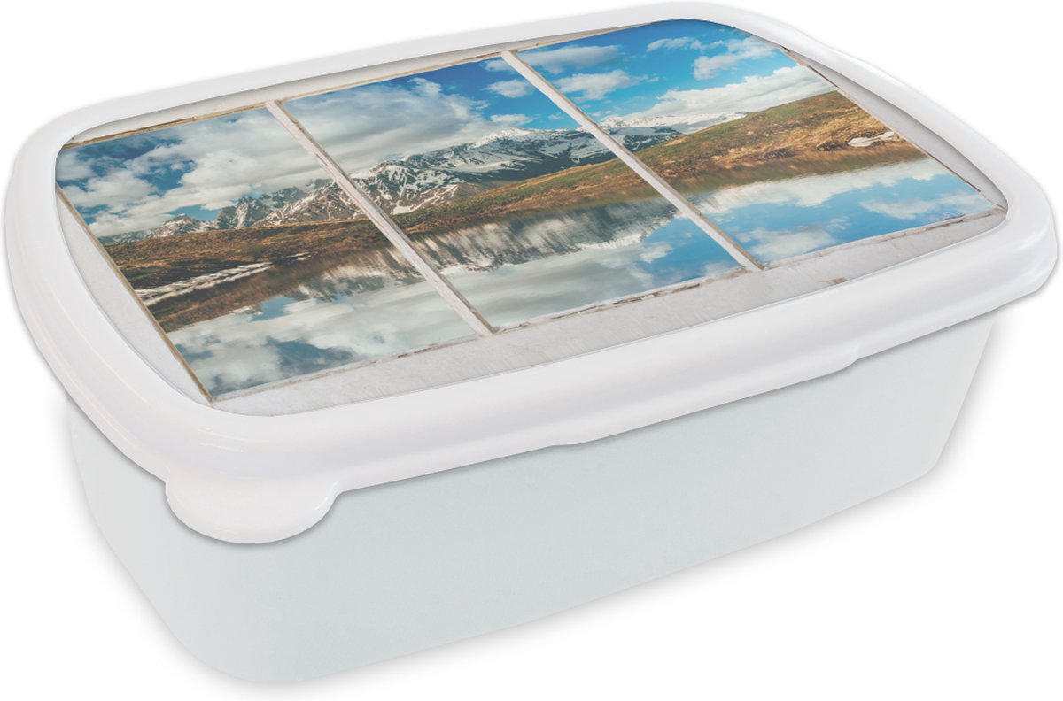 Broodtrommel Wit - Lunchbox - Brooddoos - Doorkijk - Bergen - Water - 18x12x6 cm - Volwassenen