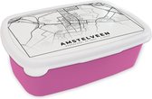 Broodtrommel Roze - Lunchbox - Brooddoos - Kaart - Nederland - Amstelveen - 18x12x6 cm - Kinderen - Meisje