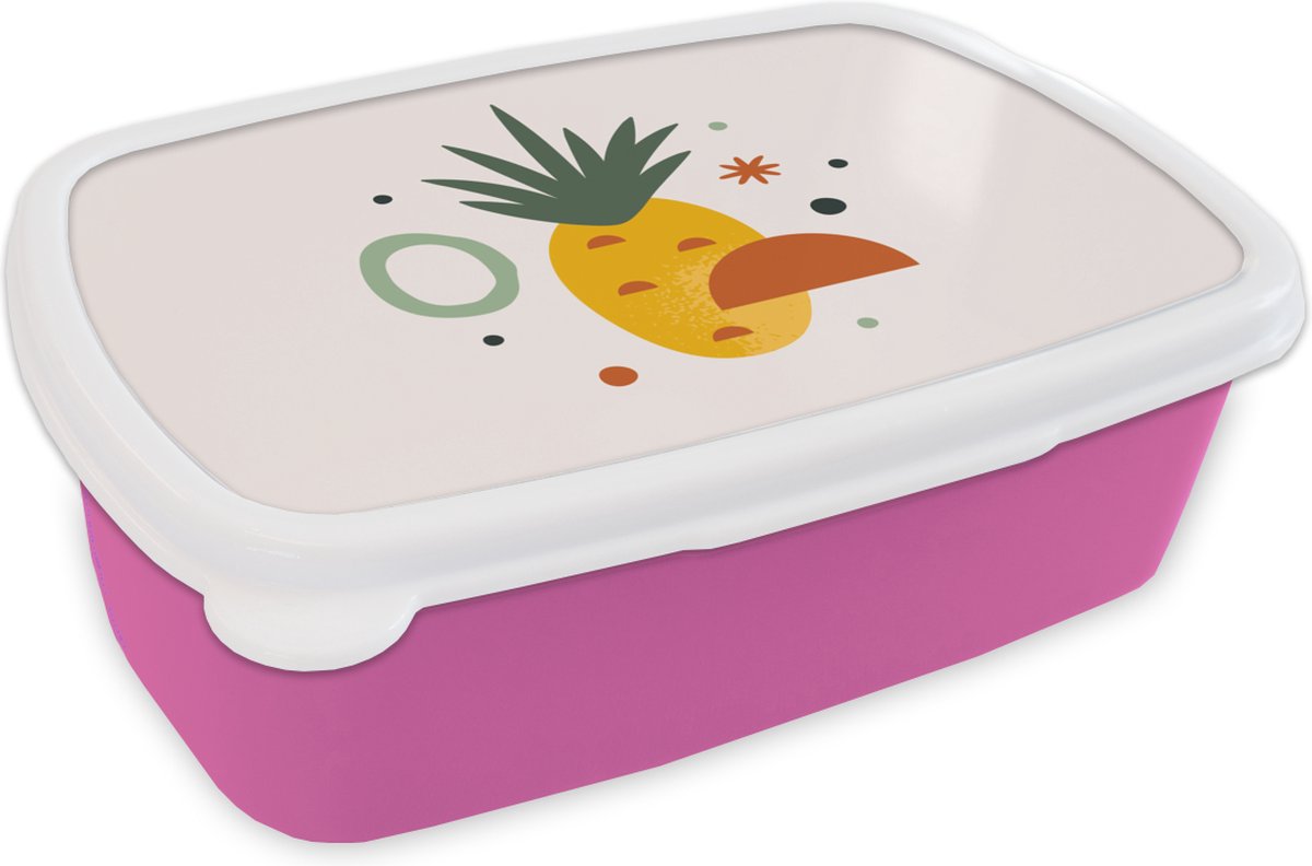 Broodtrommel Roze - Lunchbox - Brooddoos - Ananas - Tropisch - Fruit - 18x12x6 cm - Kinderen - Meisje