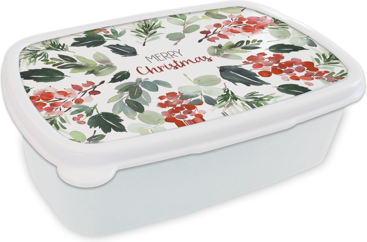 Broodtrommel Wit - Lunchbox - Brooddoos - Kerst - Quote - Waterverf - 18x12x6 cm - Volwassenen