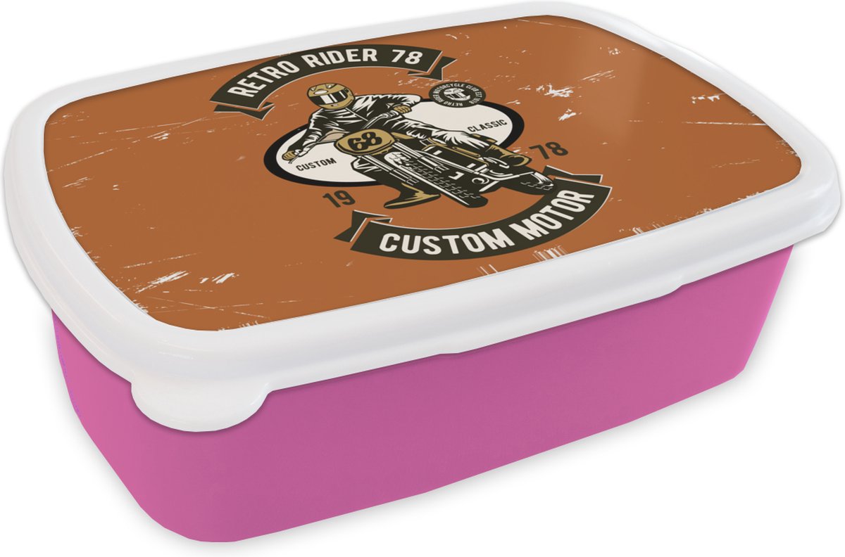 Broodtrommel Roze - Lunchbox - Brooddoos - Motor - Retro - Quote - 18x12x6 cm - Kinderen - Meisje