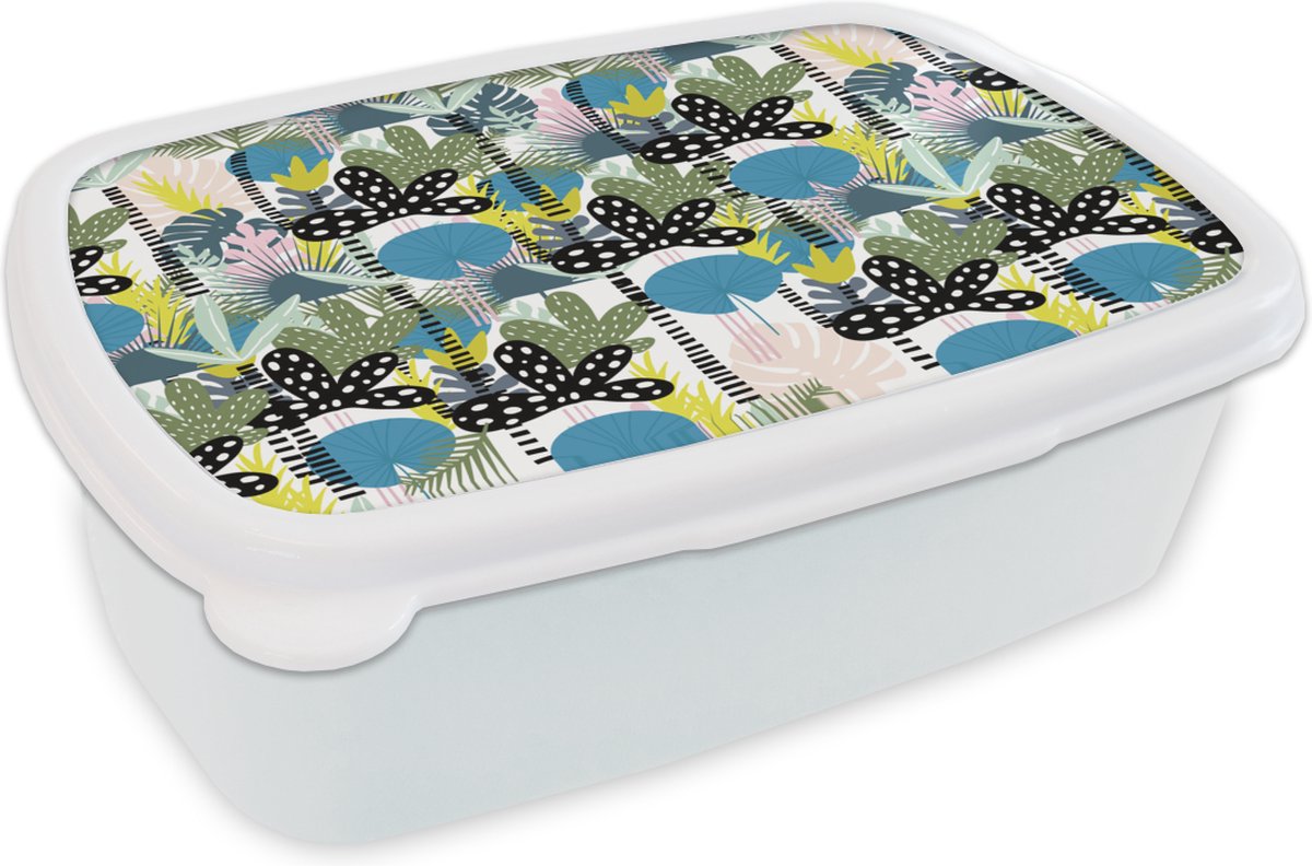 Broodtrommel Wit - Lunchbox - Brooddoos - Bladeren - Jungle - Patronen - 18x12x6 cm - Volwassenen